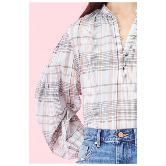 Rebecca Taylor La Vie Lurex Metallic Gauze Peasant Puffy Sleeve Blouse Top M - Picture 2 of 12